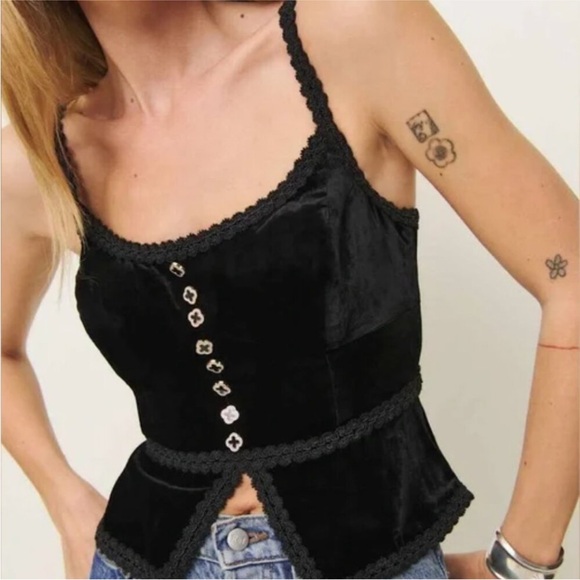 NWT Reformation BLACK MINA BUTTON DOWN CAMI Size 2 - Picture 2 of 7